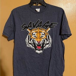 Savage Men's Short Sleeve Tee - Navy with Tiger Graphic medium